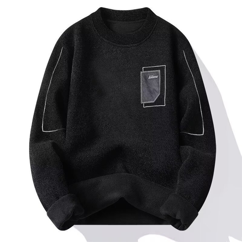 Chenier men's autumn and winter new one-piece warm velvet underwear line jacket round neck bottom knitted designer sweater men's trendy hood