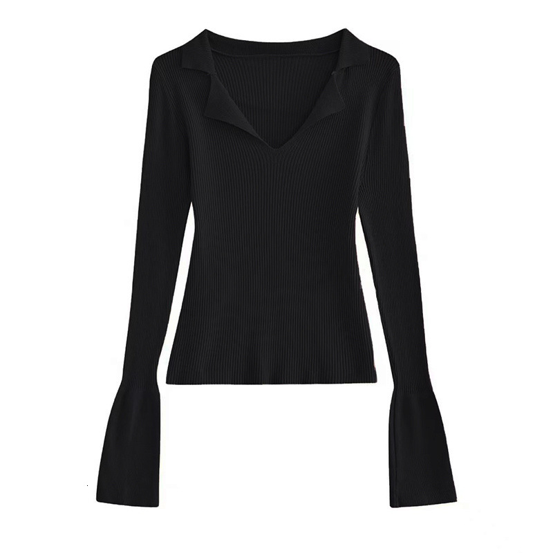 New French style niche collar knitted early autumn new design sense basic shirt slim fit designer women's top