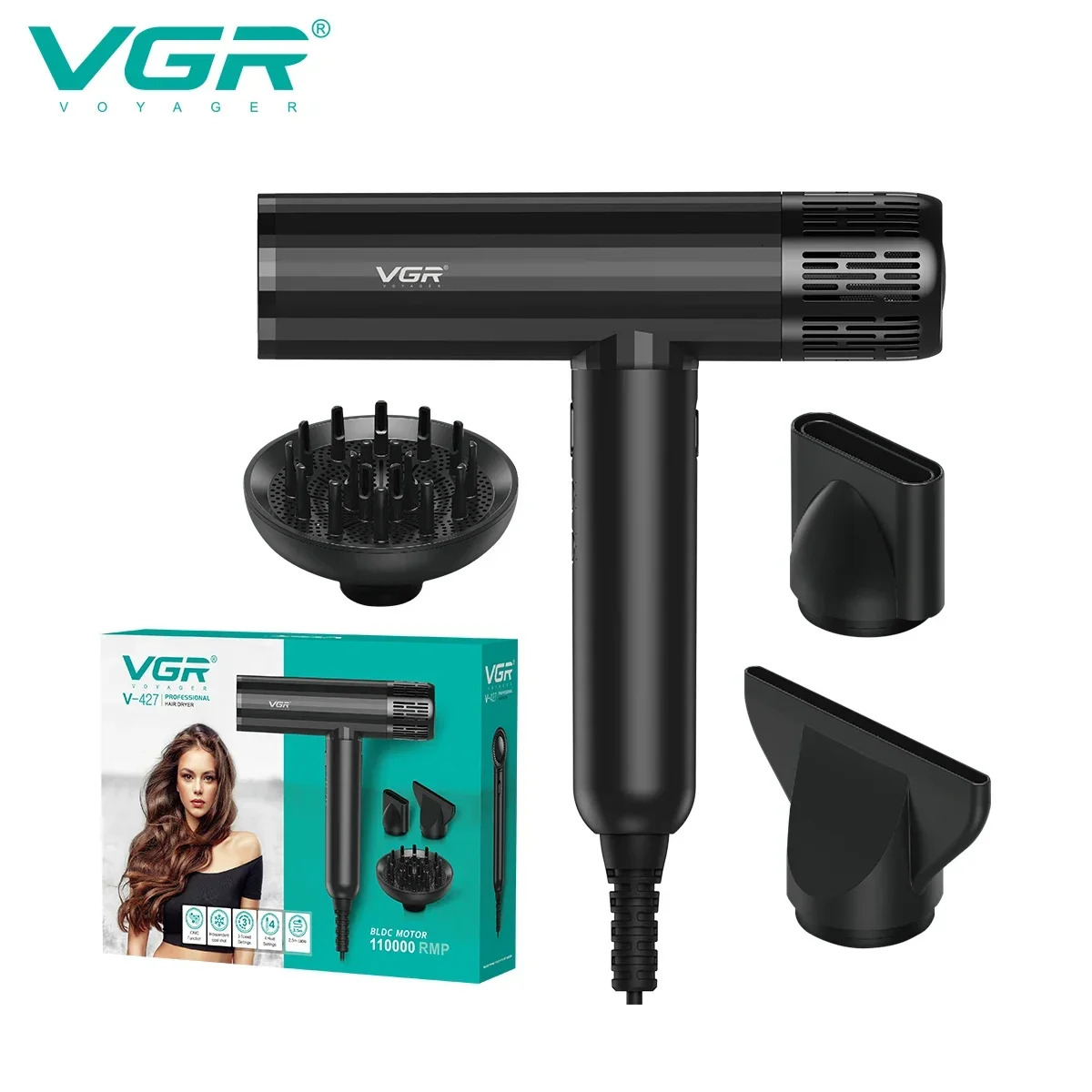 VGR Professional Blow Brushless Direct Current Motor Household 110000 RPM Powerful Hair Dryer For Salon V-427