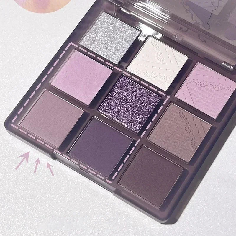 9 Colors Glitter Eyeshadow Palette Purple Lace Shimmer Pearlescent Matte Acrylic Eye Shadows Waterproof Make Up 241118