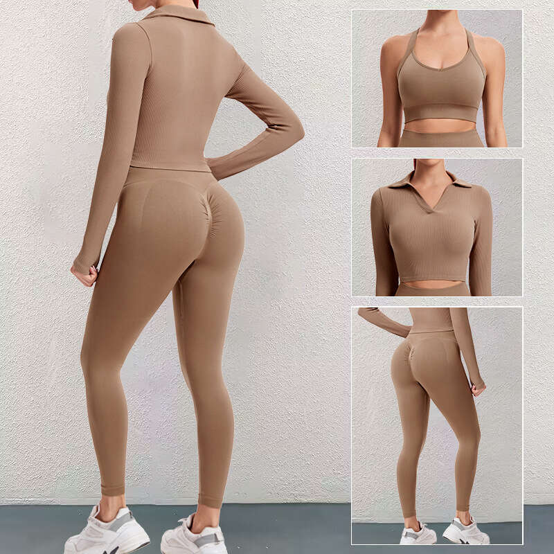 New sports yoga three piece set, sexy running long sleeved jacket, cross back bra, fiess suit