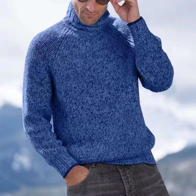 Men's men's high neck two tone thick warm woolen sweater 2024 new style temperament chic elegant clothing