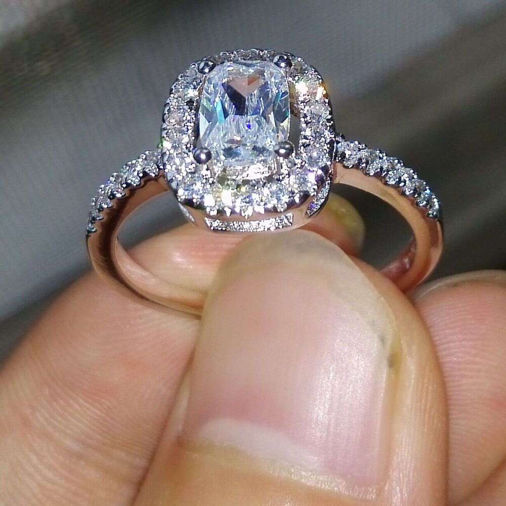 Princess Cut Topaz Diamonique White Gold Filled Wedding Ring 2CT, 5-10 | Love Gift 52a7