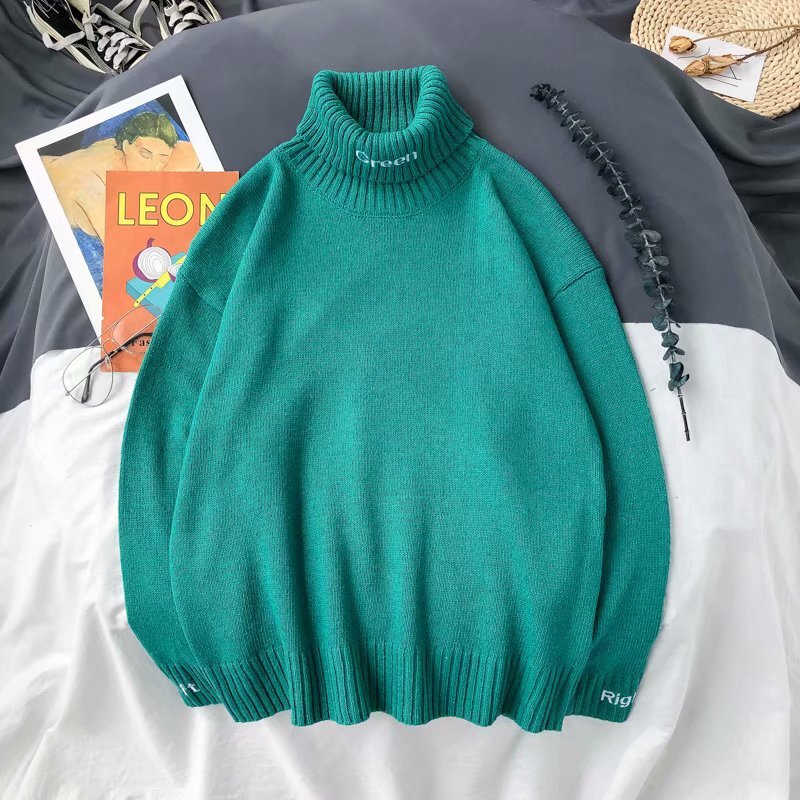 Autumn and winter new warm color solid color sweater men's Korean version loose and foldable high neck knitted sweater couple jacket designer top