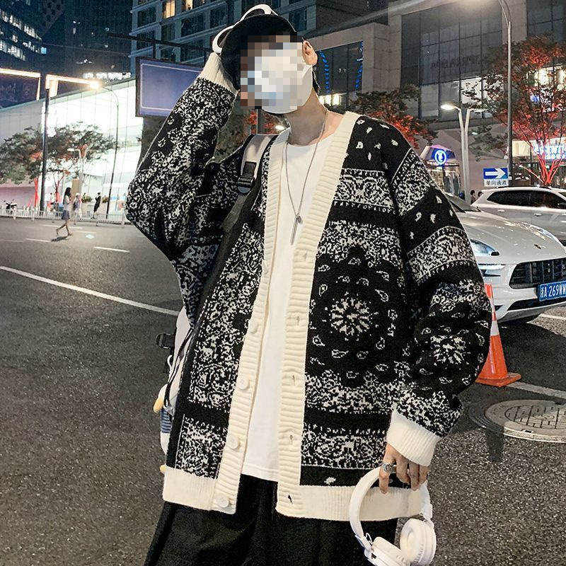 Winter new cardigan wool sweater men's fashion brand cashew flower loose Korean version lazy style knitted sweater top designer hoodie