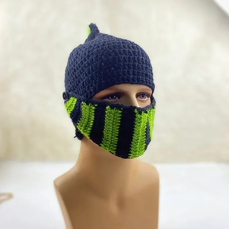 Men Women Funny y Knitted Roman Knight Helmet Hat Contrast Color Tassel Barbarian Crochet Earflap Beanie Skull Cap 241125