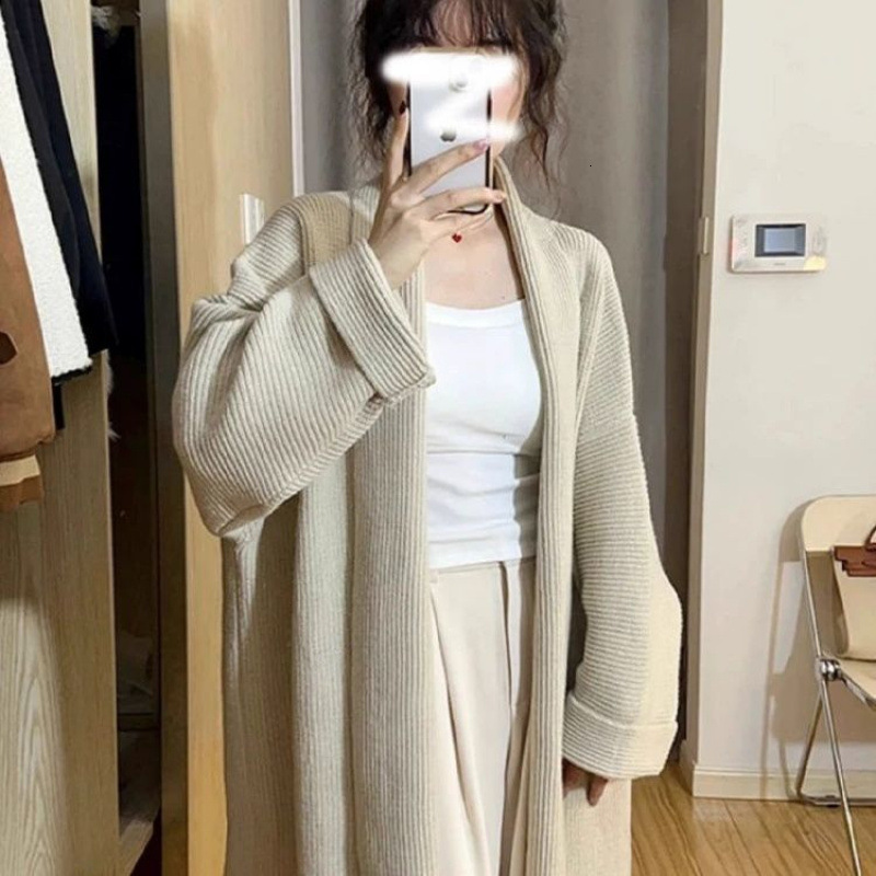 New winter women's lazy style black long haired jacket, new loose knit cardigan, designer high-end texture