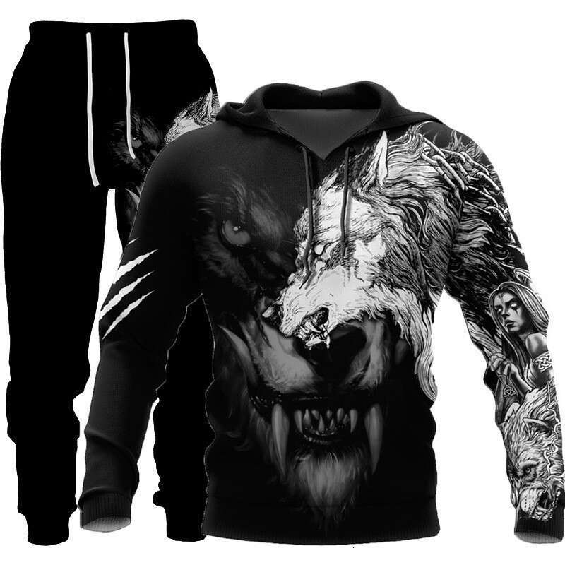 2024 European and American new set 3D animal print hooded men's trendy casual sweatshirt