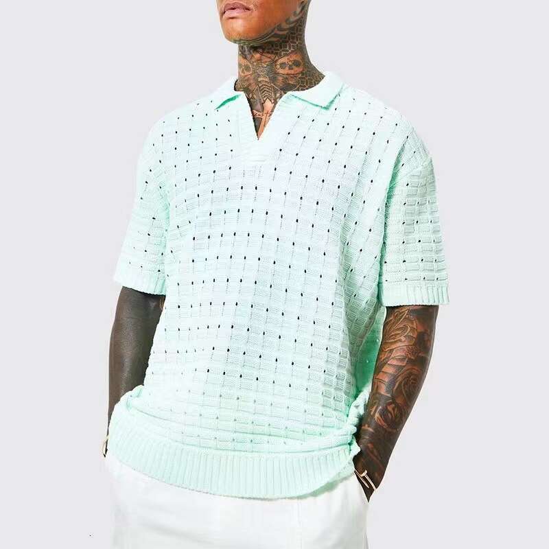 Men's summer polo knitted shirt, fashionable and simple vacation breathable woolen sweater, 2024 new casual fashion trend clothing