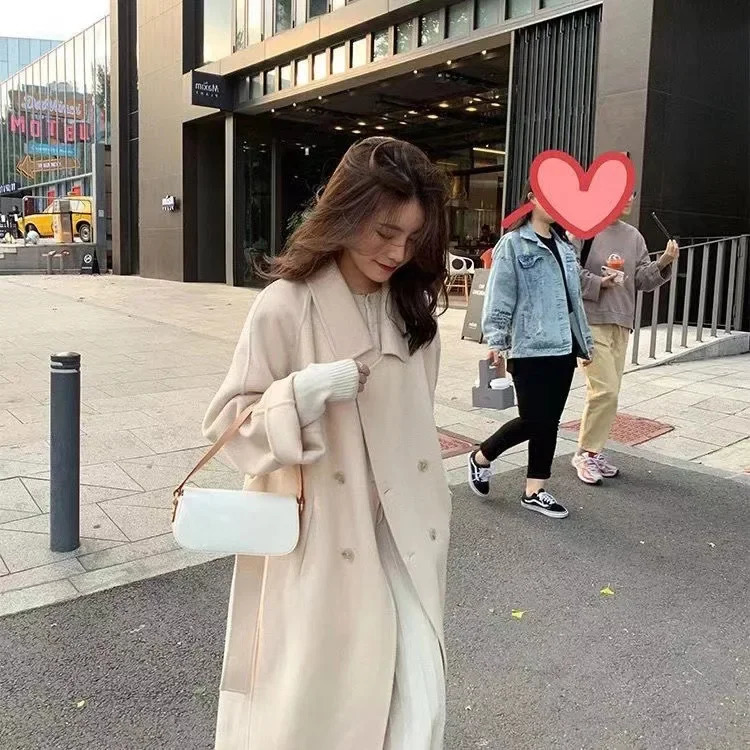 Stylish Fashionable Mediumlength Woolen Overcoat For Women 2023 Autumn Winter Arrival Trendy Kneelength Wool Jacket 241121