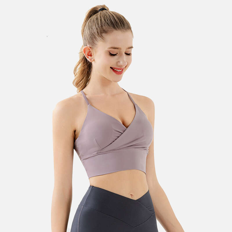 European and American sexy backless with breast pads, pleated outdoor running sports bra, women's high stretch yoga bra