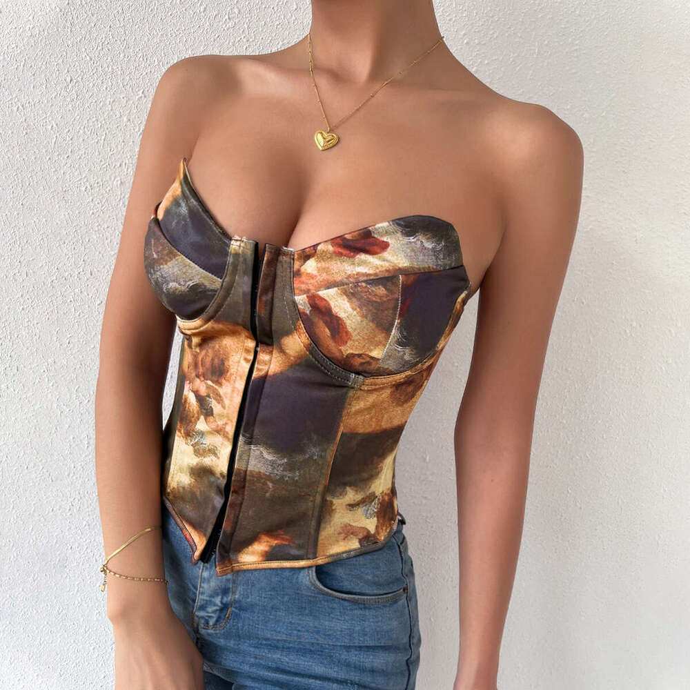 New hot selling color blocking backless camisole strap with steel ring fishbone vest 7105