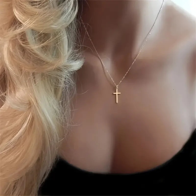 Womens cross necklace 14K goldplated exquisite small pendant 241122