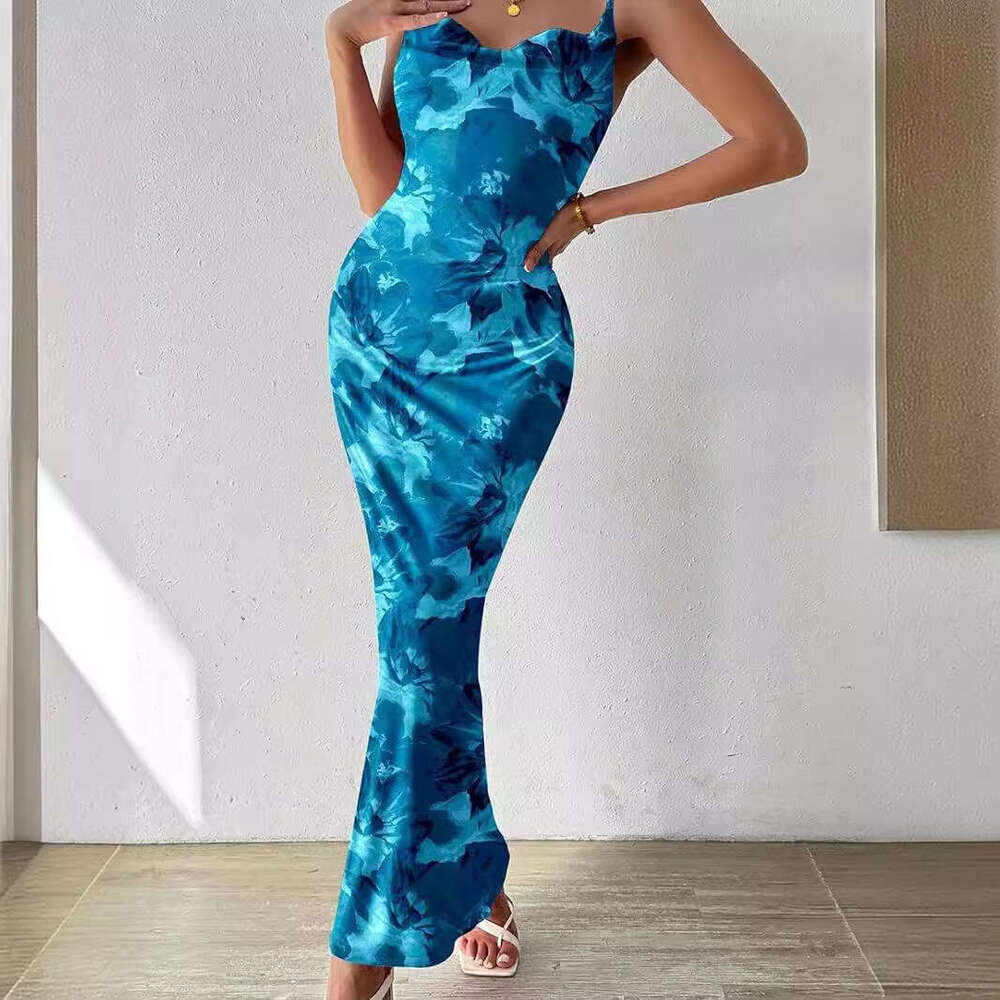2024 Women's floral thin shoulder strap sleeveless printed suspender dress