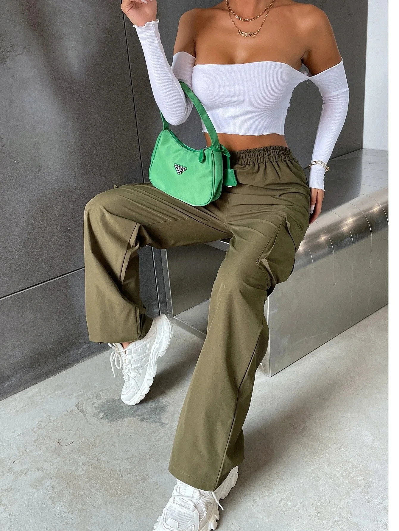 Fashion Women Baggy Joggers Pants Casual Communte Female Chic Straight Cargo Pant Elastic High Waist Elegant Oversized Trousers 241121Z
