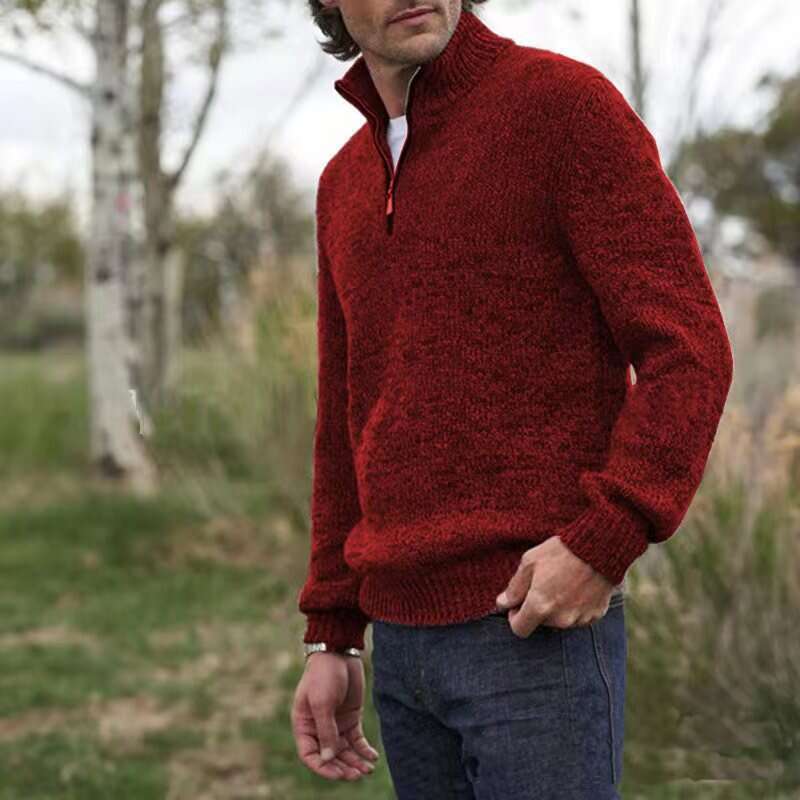 European American autumn and winter hot items zipper V-neck long sleeved T-shirt men's warm sweater base shirt 2024 new casual versatile fashion 