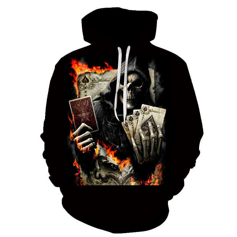 Autumn and winter trendy skeleton 3D digital printed men's hooded sweatshirt