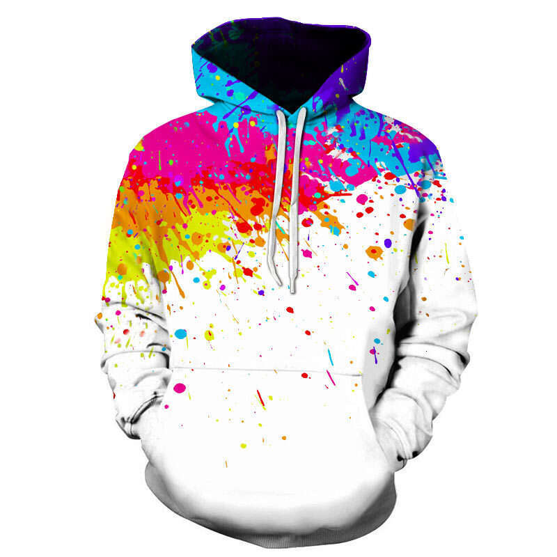 2024 autumn winter graffiti painting 3D digital printing trend men's and women's hooded casual hoodie loose fit
