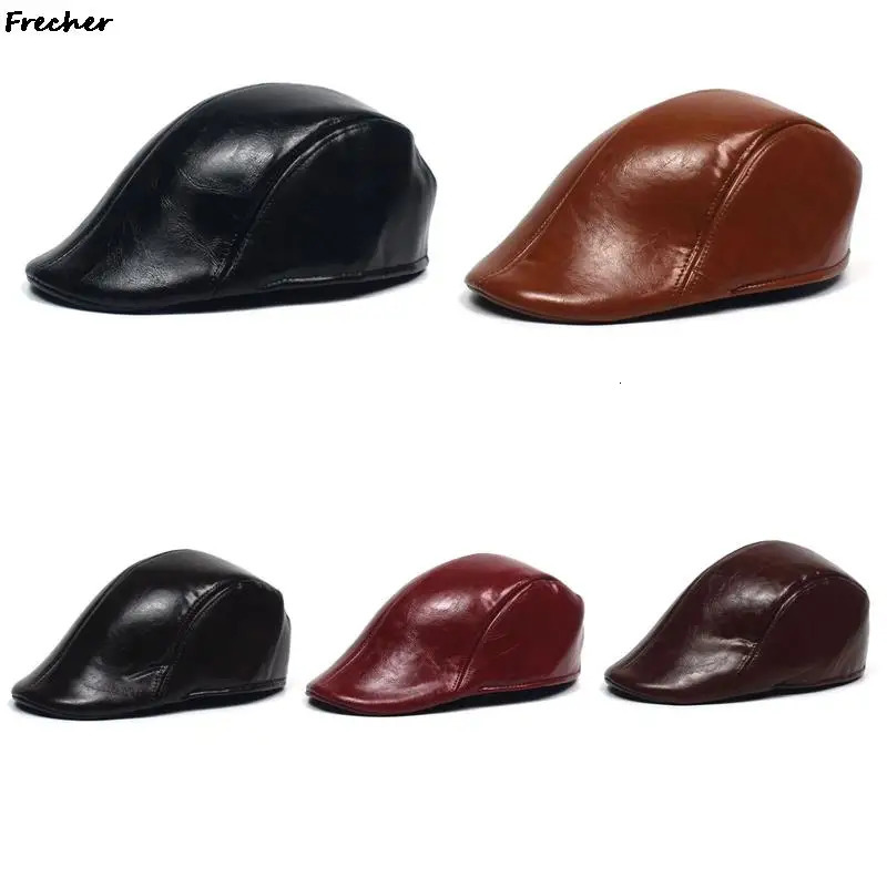 Men Leather Cabbie Cap Winter Warm sboy Caps British Style Classic Retro Hats Male Driving Working Berets Gorras 2023 241125
