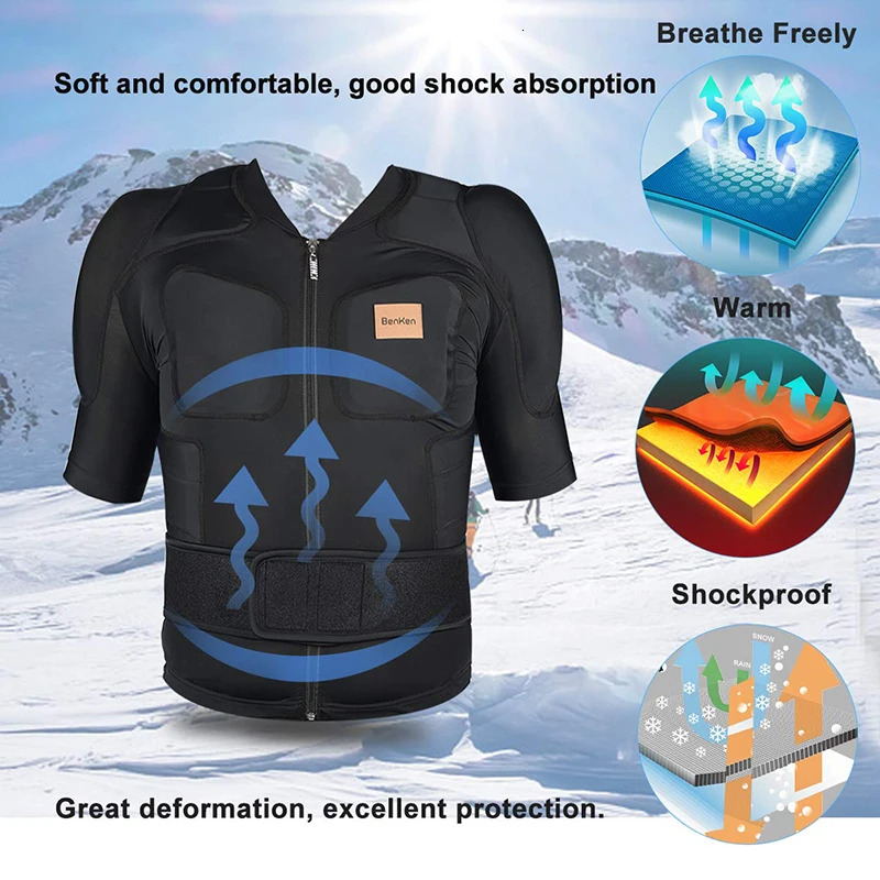 Benken Ultralight Protective Gear Outdoor Skiing Anti-Collision Armor Spine Back Protector Sports Shirts Black