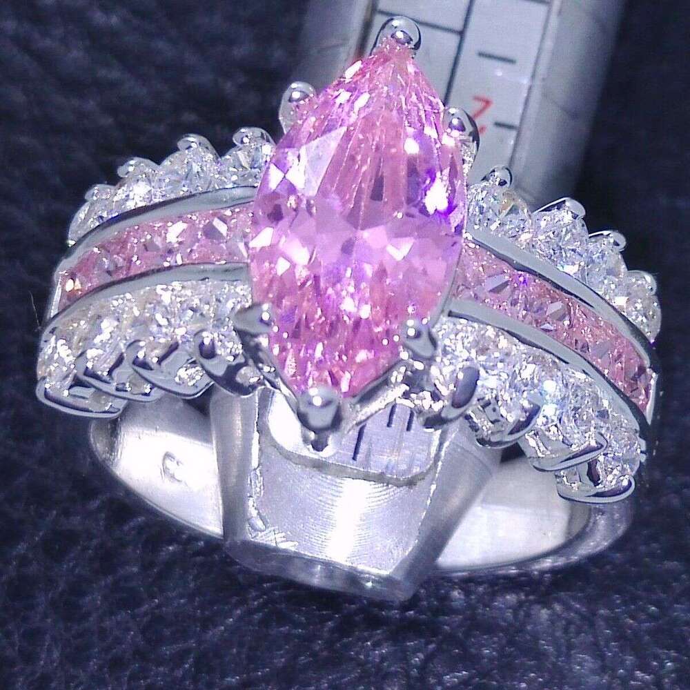 Sterg Sier Pink Sapphire Gemstone Wedding Ring for Women (Sizes 6-9)