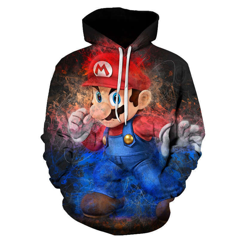 New Mario series 3D digital printing autumn and winter long sleeved hooded sweatshirt classic gaming peripherals