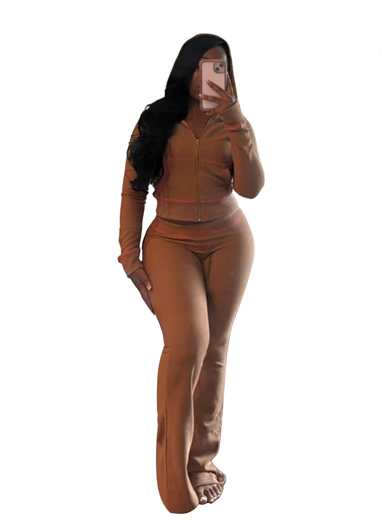 Women's Waffle Texture Fabric Shoulder Cuff Cap Micro Horn Casual Set clothing ladies