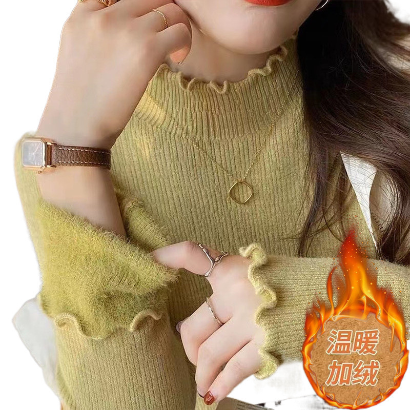 The new winter collection adds a thick one-piece velvet sweater for women, featuring a semi high collar and wooden ear lining with a stylish designer 