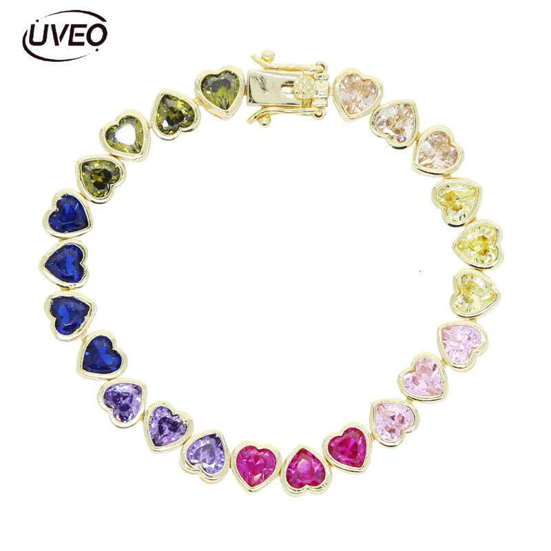 rainbow colorful mini love hearts zircon Bracelet Women Men hip hop Iced Out Bg Cubic Zirconia Couple Jewelry Gift