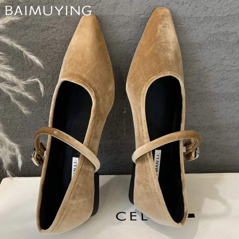 Suede Shallow Flats Women Shoes Pointed Toe Elegant Buckle Shoes Trend Dress Soft Spring Zapatillas Lady 241201
