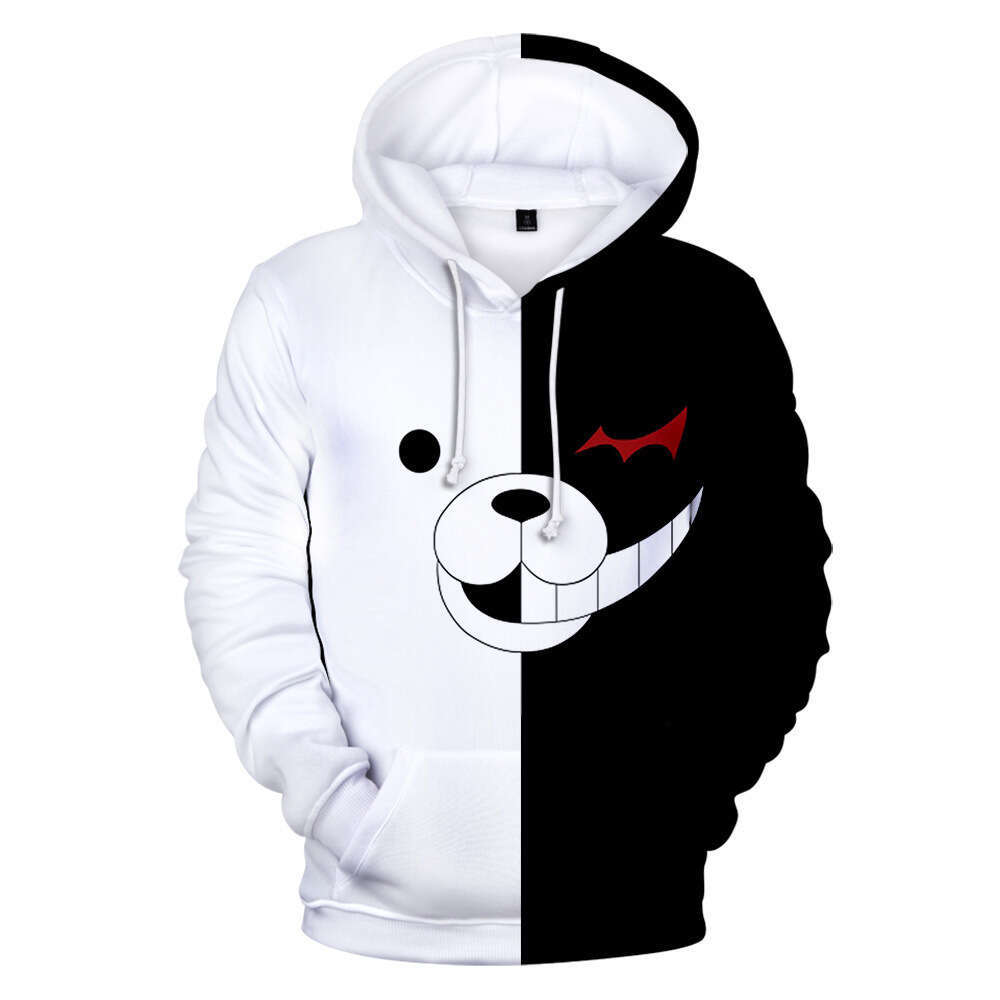2024 Autumn/Winter New Men's Women's Trendy Bullet Theory Breaking Black and White Bear 3D Digital Printing Hoodie Coat