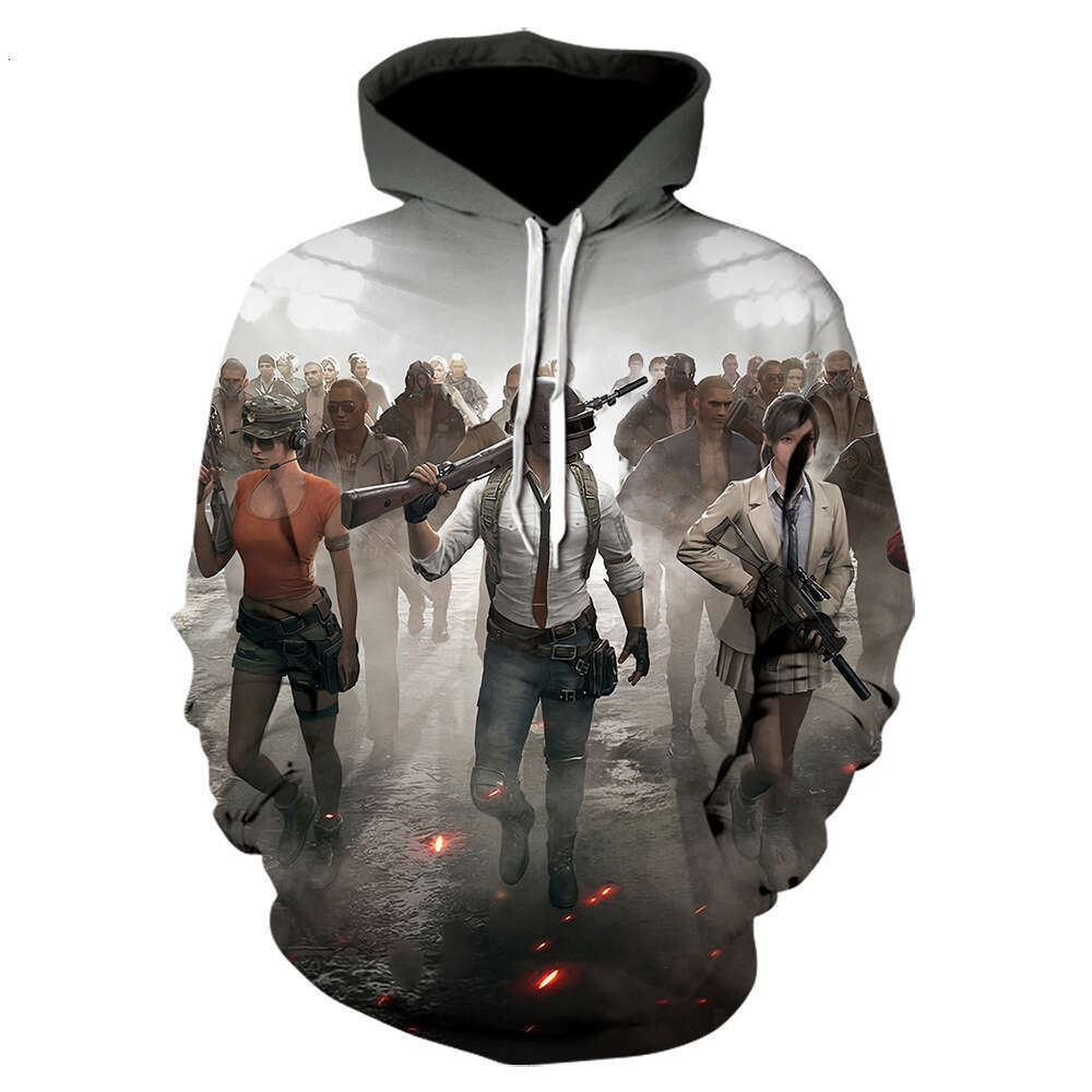 Digital long sleeved 2024 new PUBG 3D printed colorful hooded casual hoodie
