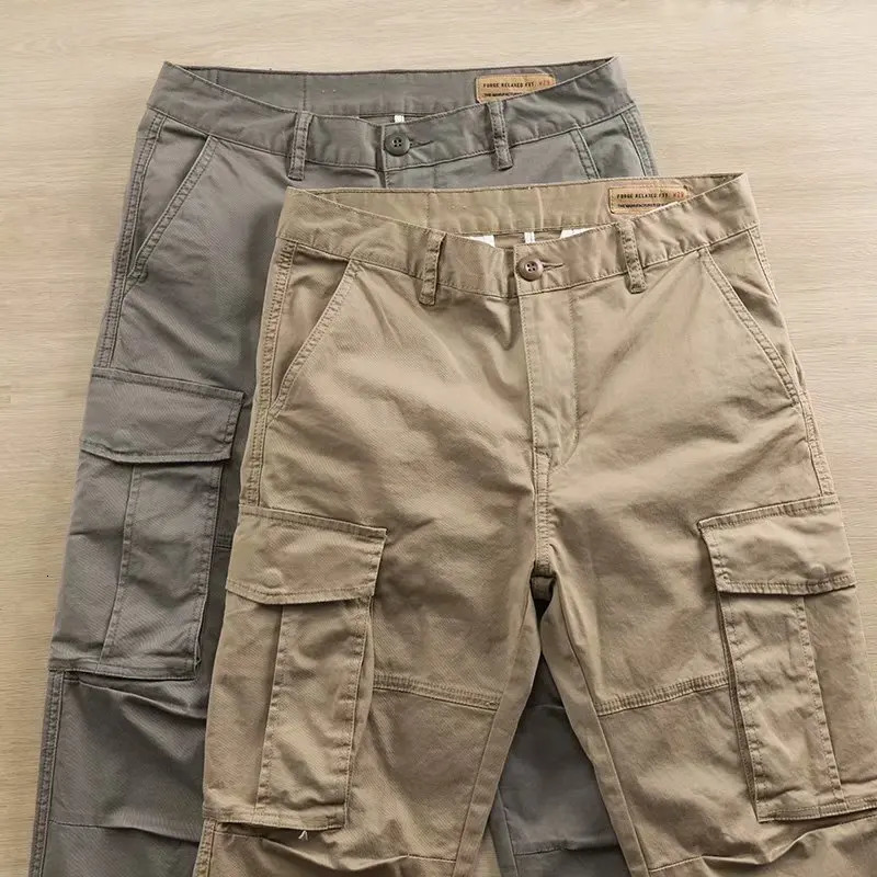 Hongxinjie Autumn Mens Multipocket Cargo Pants Loose Straightleg Casual Outerwear For Construction Work 241120