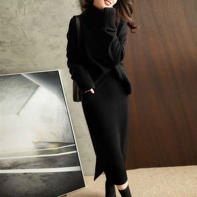 Autumn Knitted Suit With Two Skirt Set Women Winter Sweater Sets Korean Style Fall 2 Piece Outfit Sweater 2024