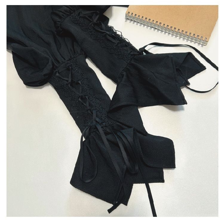 Cool Goth Lolita Shirt Autumn New Ruffle Edge Horn Long-Sleeve Blouse Women Slim Button-Up Shirts Blusas Camisas De Mujer