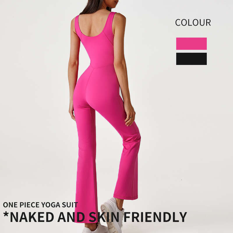European and American new yoga clothes, nude tight fitting jumpsuit, women's casual trumpet dance fiess jumpsuit