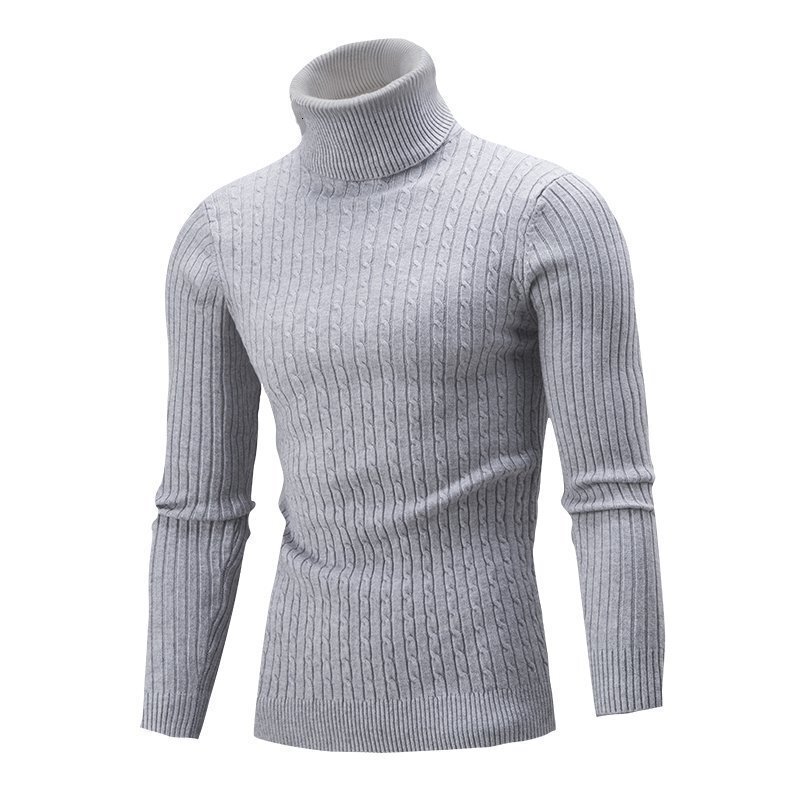 New style men's autumn and winter knitting new style high neck Fried Dough Twists bottom solid color sweater designer trend sweater