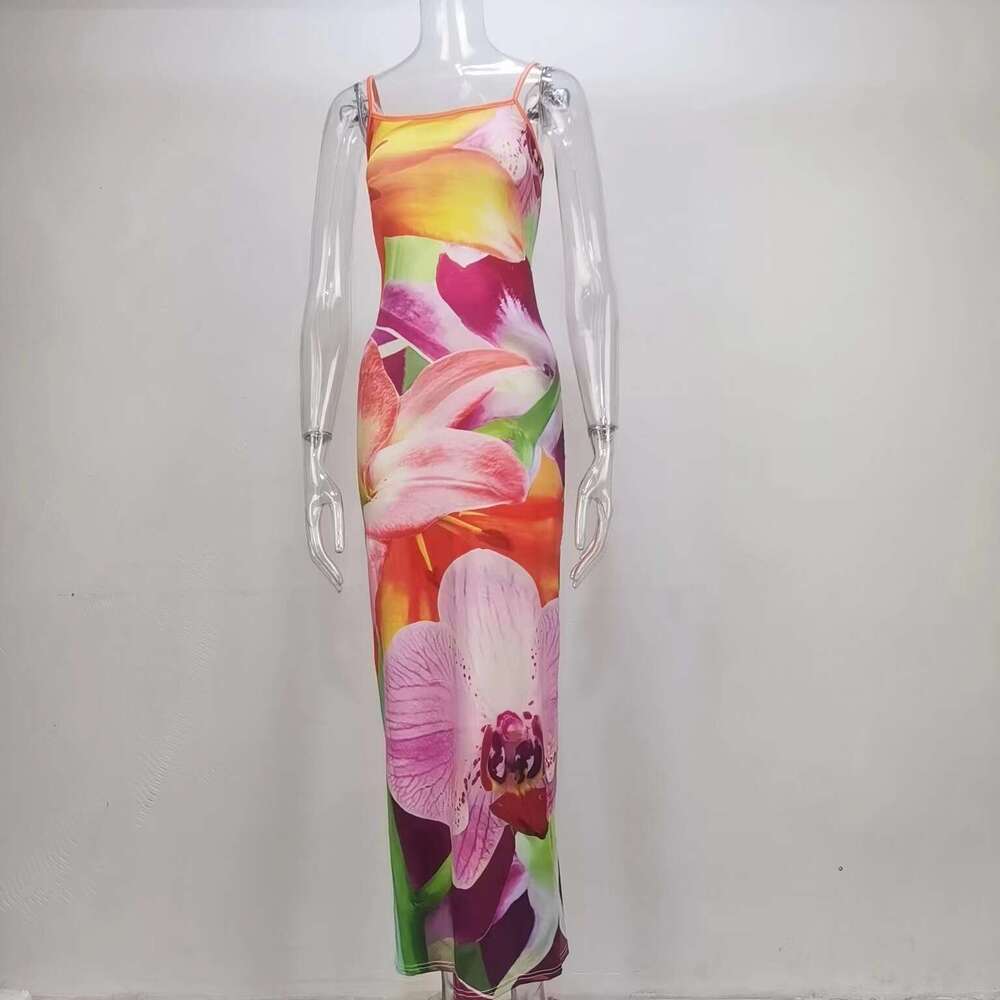 American Women's Wear 2024 Summer New Product Fashionable and Sexy Celebrity Open Back Split Strap Dress for Women