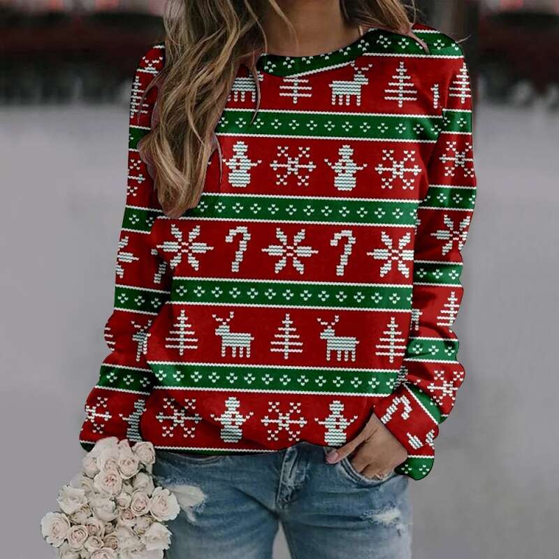 New autumn winter round neck long sleeved hoodie in plus size Christmas creative 3D digital printing from Europe and America