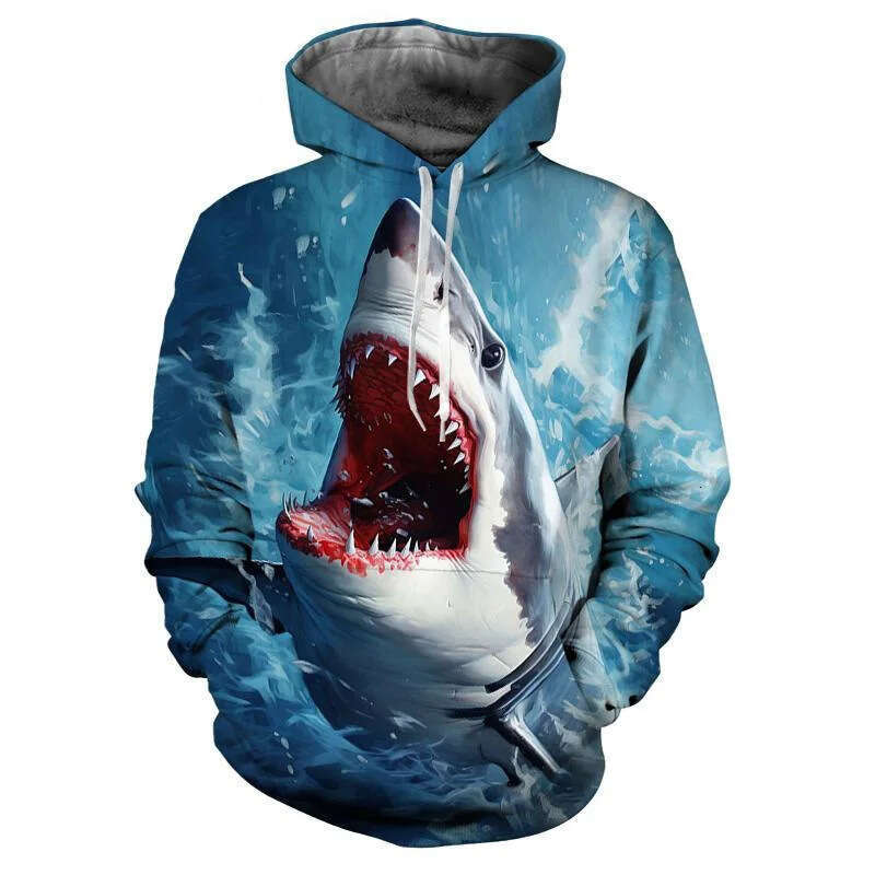 2024 Autumn/Winter 3D Digital Shark Pattern Series Loose Hoodie Printed Men's and Women's Couple Hoodies
