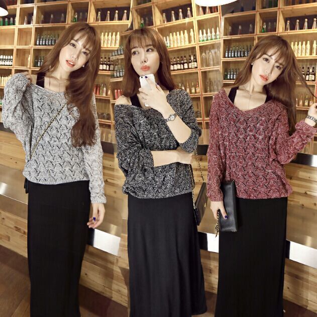 New Korean version new V-neck long women's loose fried dough twisted hollow bottom bat sleeve designer sweater