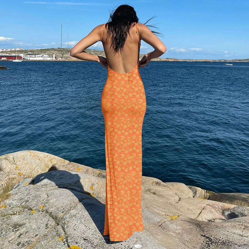 2024 Spring/Summer Instagram Women's Fashion New Sexy Slim Fit Open Back Suspended Strap Fragmented wer Dress for Women