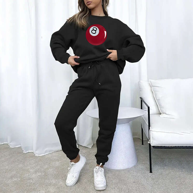 Wind 2024 Autumn/Winter New Product Fashionable Printed Solid Color Hoodie High Waist Leg Tight Pants Casual Set for Women