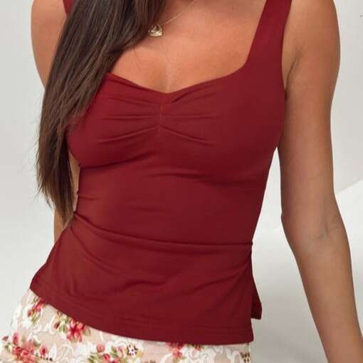 Qi Duo Women's Square Neck Solid Color Sexy Versatile Tank Top Can be Underlaid, Slim Fit with Open Waist