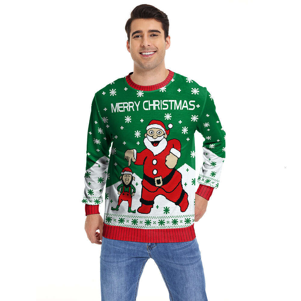 2024 New Christmas European American Men's and Women's Santa Claus 3D Digital Printed Round Neck Casual Hoodie