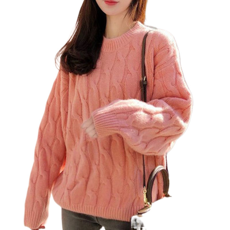 HXH Autumn and Winter New Women's Thickened Fried Dough Fried Dough Twists Sweater Korean Knitted Shirt Little Men's Lazy Style Loose Design