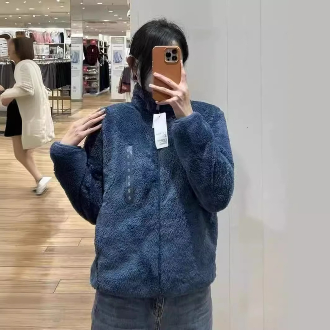 Long Fleece Stand Collar Warm Jacket Zipper Cardigan 428330 439138