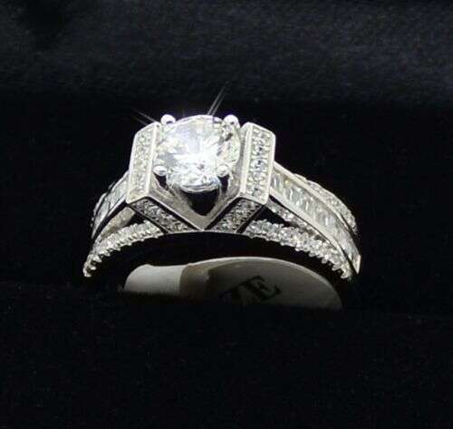 Eiffel Tower Style White Topaz Gemstone Engagement Ring in Sterg Sier with CZ Dia (Size 5-10)