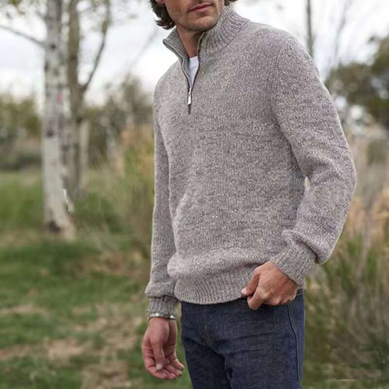 European American autumn and winter hot items zipper V-neck long sleeved T-shirt men's warm sweater base shirt 2024 new casual versatile fashion 