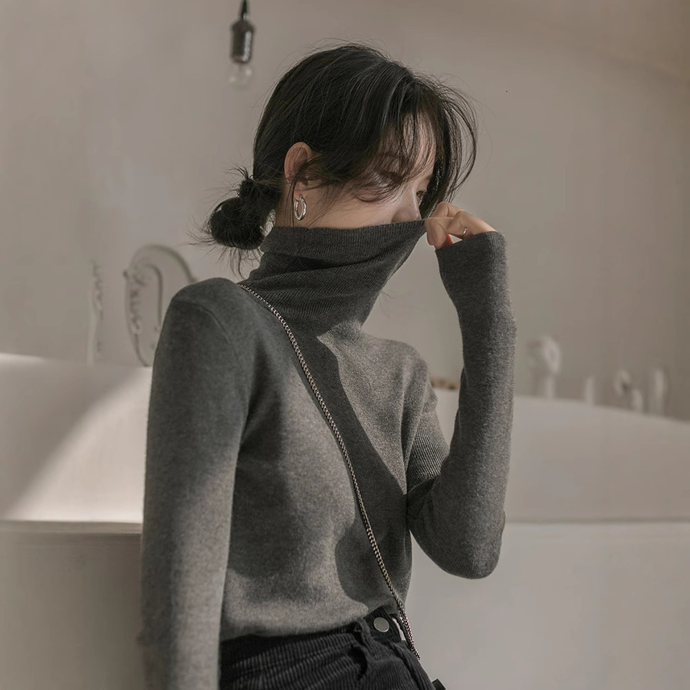 New autumn and winter high neck cashmere knitted women's soft and viscous pile neck wool slim lining with designer thick base sweater suitable fo